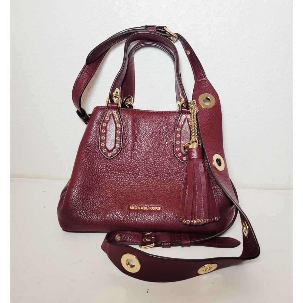 Michael Kors Brooklyn Burgundy Leather Tote Crossbody Large Tassel Accent - Read